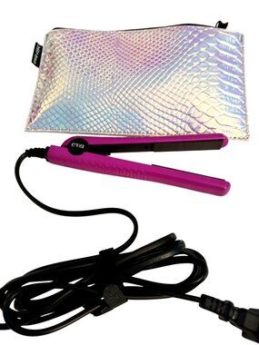 Eva NYC Mini Hair Straightener Iridescent Travel Pouch Compact Pink Ceramic Hair